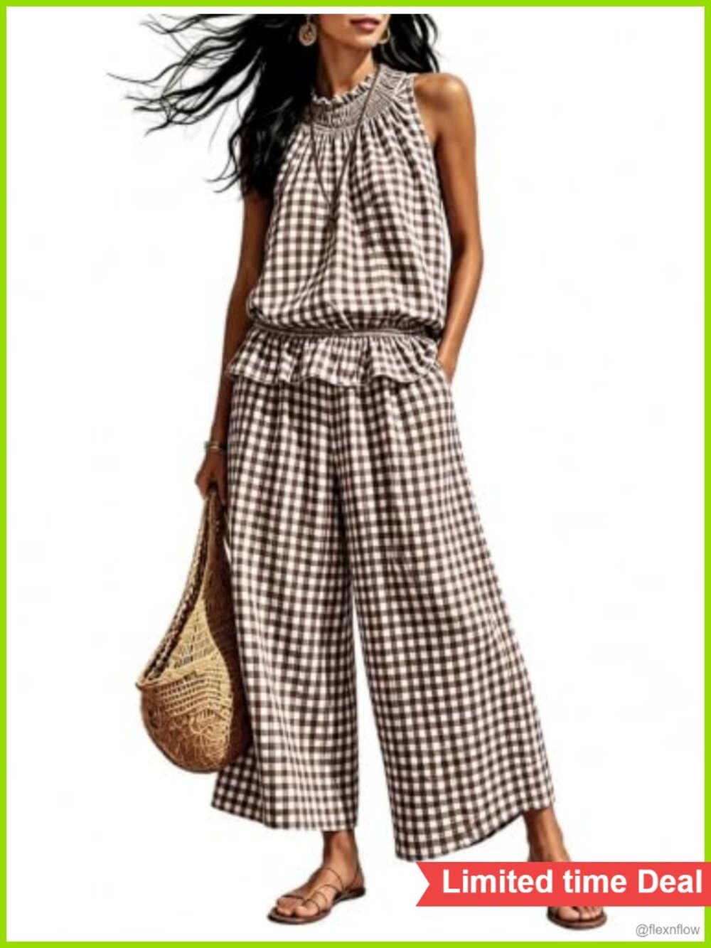 2 Piece Set Sleeveless Ruffle Top Wide Leg Pants Summer Vacation
